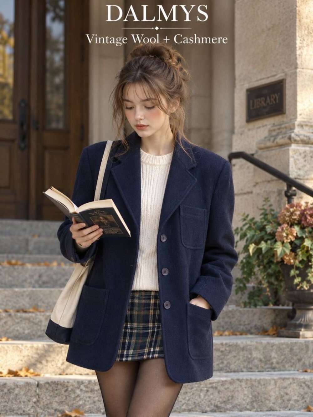 VTG 80s Dalmys Wool Cashmere Coat M Navy Blue Blazer Preppy Old Money
